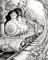 zwart en wit tekening van een trein komt eraan foto