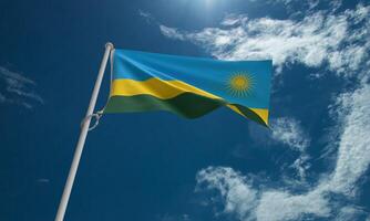 rwanda vlag blauw lucht achtergrond behang top visie teken land golvend banier regering nationaal 1 eerste st juli maand onafhankelijkheid dag economie wereld diplomatie economie soldaat leger viering rwanda foto