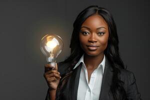 Afrikaanse Amerikaans vrouw Holding een licht lamp in haar hand- foto