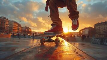 een Mens is skateboarden Aan een oprit met graffiti Aan de muur foto