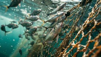 een presentatie Aan duurzame visvangst technieken scherpstellen Aan minimaliseren bijvangst en bewaren marinier ecosystemen foto