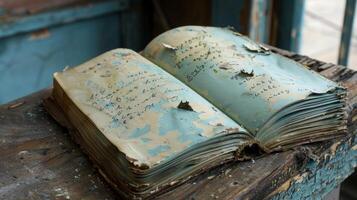 een versleten maar geliefd lezing logboek gevulde met aantekeningen en gedachten van vorige literair ontsnapt in de hoekje foto