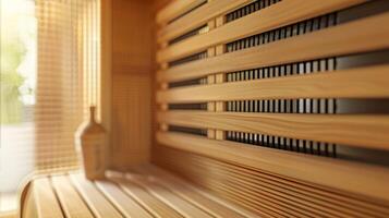 een knus infrarood sauna gemaakt van duurzame materialen emitting ver minder koolstof uitstoot dan traditioneel sauna's. foto