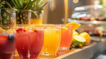 de brunch ook Kenmerken een bouw je eigen mocktail station waar gasten kan mengen en bij elkaar passen sappen siropen en garnituren naar creëren hun perfect drinken foto