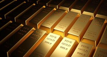 goud edelmetaal achtergrond, prima goud bars, bank goud opslag. concept van investering, en uitwisseling tarieven, goud markt foto