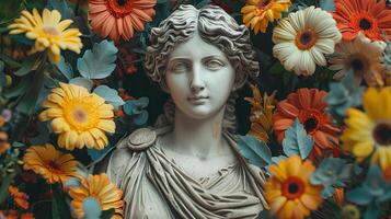 oude Grieks standbeeld van een vrouw. Romeins standbeeld van een edelvrouw of een oude Grieks muze op zoek in de afstand. oude standbeeld foto