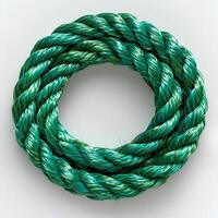 groen touw geïsoleerd Aan wit achtergrond met schaduw. groen koord touw foto