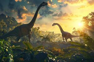 groot eng hongerig dinosaurus met soort ogen en scherp tanden vernietigen park foto