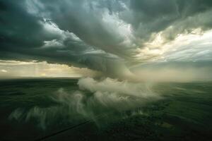 eng onheilspellend reusachtig orkaan tornado, apocalyptisch dramatisch achtergrond foto