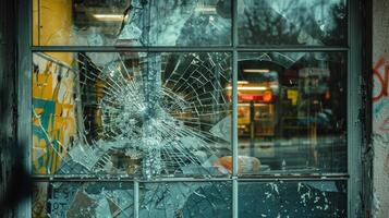 gebroken venster van een vernield winkelpui foto
