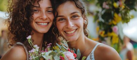 dochter en mam met bloemen foto