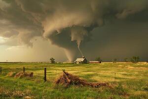 eng onheilspellend reusachtig orkaan tornado, apocalyptisch dramatisch achtergrond foto