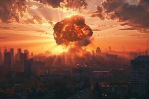 Aan thema van eng nucleair explosie in buitenshuis, paddestoel wolk van nucleair wapens foto