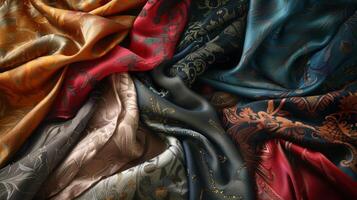 een feest voor de zintuigen deze verzameling vitrines de verleidelijk texturen en tinten van zijde sjaals foto