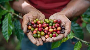 de koffie bonen gebruikt voor de proeverij zijn etisch en duurzaam afkomstig van familie-eigendom boerderijen Aan verschillend tropisch eilanden foto