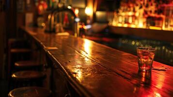 een vaag lit bar met een geïmproviseerde stadium reeks omhoog in de hoek klaar voor een nacht van droog kroeg quiz pret foto