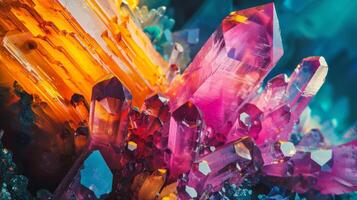 microscopisch visie van kleurrijk mineralen, levendig kristal structuren, wetenschappelijk Onderzoek foto