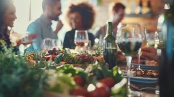 een groep van verschillend individuen Bijwonen een nulalcohol fijnproever club vergadering verloofd in gesprek en genieten van een verscheidenheid van fijnproever snacks en drankjes foto