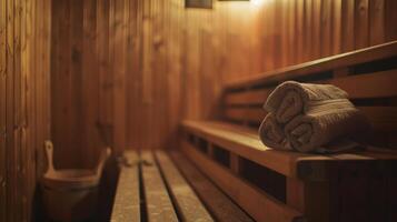 de sauna is een stil oase vrij van afleiding waar individuen kan loskoppelen en focus Aan hun mentaal welzijn. foto