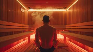 de sauna's intens warmte handelingen bijna Leuk vinden een warm knuffel het verstrekken van een zin van comfort en veiligheid naar de benadrukt individu. foto