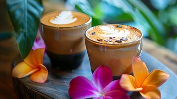 een speciaal menu met tropisch geïnspireerd koffie mengsels gemaakt met bonen van de eilanden wacht avontuurlijk koffie geliefden foto
