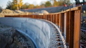 vernieuwend hydraulisch bekisting wezen gebruikt naar construeren een gebogen behouden muur bereiken een uniek en opvallende ontwerp terwijl onderhouden stabiliteit foto