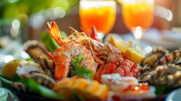 genieten de smaken van de zee Bij onze tropisch themed strand hut brunc foto