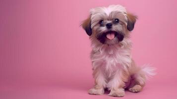 portret van een schattig shi-tsu puppy Aan een gekleurde achtergrond. neurale netwerk foto