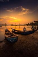 traditioneel boten Bij O lening lagune in zonsondergang, phu yen provincie, Vietnam foto