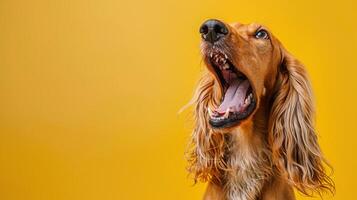 afghaan hond, boos hond baren haar tanden, studio verlichting pastel achtergrond foto