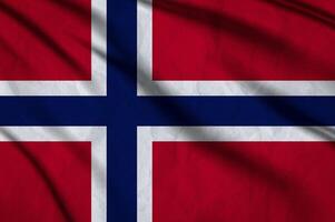 dichtbij omhoog golvend vlag van Noorwegen. foto