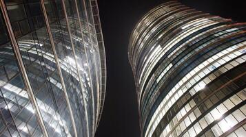 patroon van kantoor gebouwen ramen verlichte Bij nacht. glas architectuur ,zakelijk gebouw Bij nacht - bedrijf concept. foto