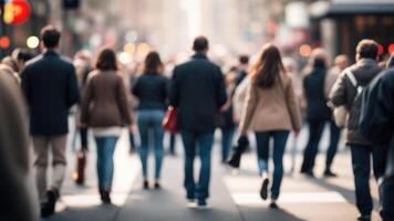 onscherp menigte van mensen wandelen Aan een straat in beweging vervagen foto