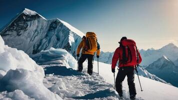 groep van wandelaars trekking de besneeuwd top van monteren Everest foto