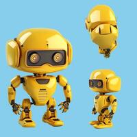 aanbiddelijk geel robot 3d model- - divers poses vitrine foto