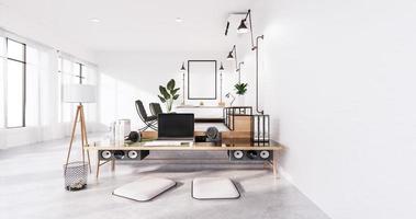 slaapkamer interieur loft-stijl met computer en office-tool op bureau. 3D-rendering foto