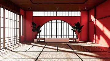 rode kamer is een ruim ontwerp van de Japanse stijl en licht in natuurlijke tinten. 3D-rendering foto