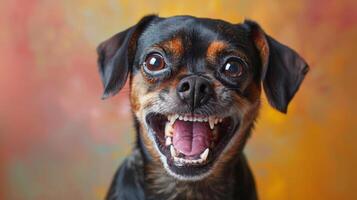 kiekendief, boos hond baren haar tanden, studio verlichting pastel achtergrond foto