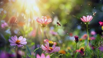 zonnig weide levend met de zoemend van bijen en de tsjilpen van krekels, symfonie van zomer geluiden foto