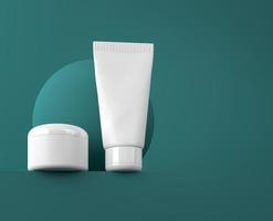 ontwerp van natuurlijke cosmetische crème, serum, huidverzorging lege flesverpakking. biologisch biologisch product. presentatie sjabloon. abstracte achtergrond. 3d illustratie foto