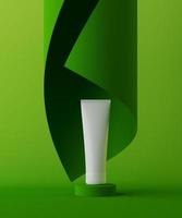 minimale achtergrond voor cosmetische branding en verpakkingspresentatie. stadium groene kleur. 3D illustratie. foto