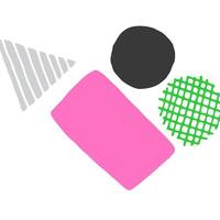 abstracte groene en roze driehoek en cirkel patroon met moderne abstracte textuur op wit.