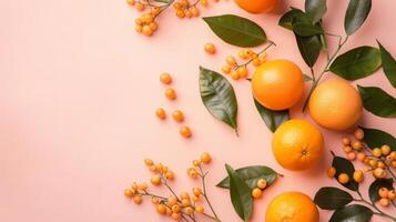 top visie achtergrond met mandarijnen en oranje fruit foto