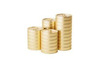 stack van gouden munten, 3d weergave. foto