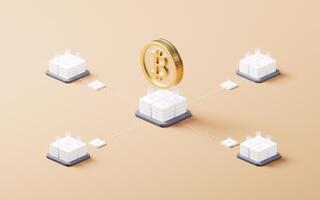 bitcoin goud munt met cryptogeld concept, 3d weergave. foto