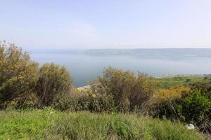 meer kinneret. de meer kustlijn is de laagste landmassa Aan aarde foto