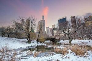 gapstow-brug in de winter, centraal park new york city foto