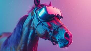 paard met 3d vr bril Aan de geïsoleerd achtergrond foto