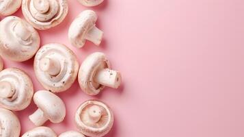 champignons groente top visie Aan de pastel achtergrond foto