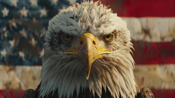 kaal adelaar Aan de achtergrond van de vlag van de Verenigde staten van Amerika foto